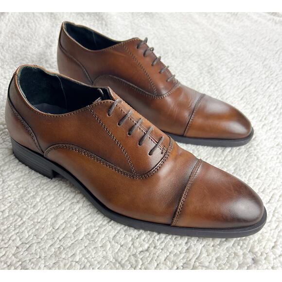 Nordstrom Cap Toe lace-up Oxford Cognac leather ortholite insole - Sz 8.5 - H19 - Picture 1 of 12